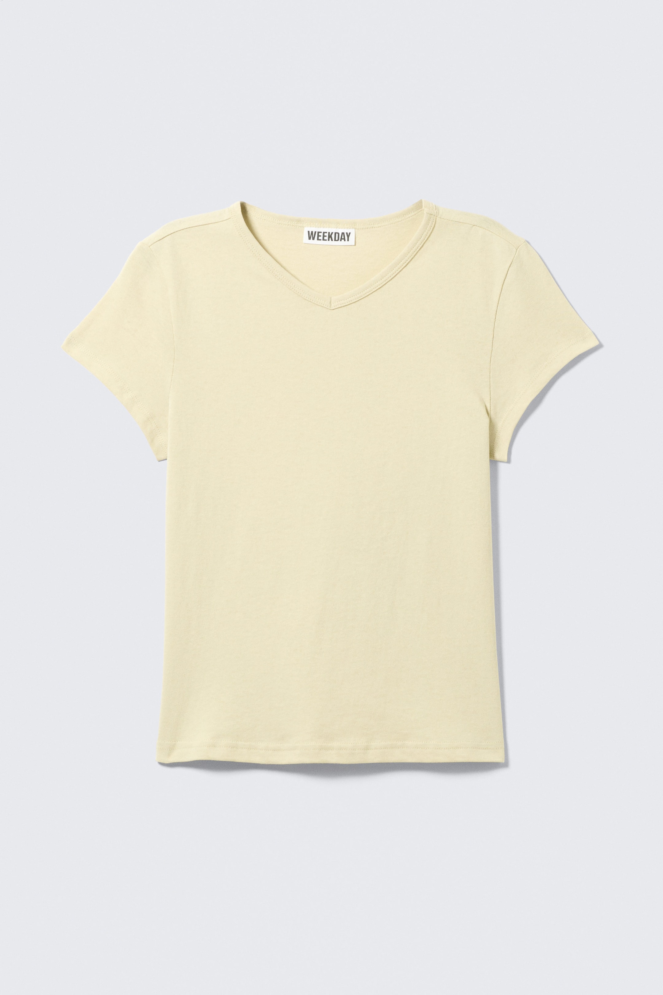 Ljusbeige - Tight kortärmad V-ringad T-shirt - 3