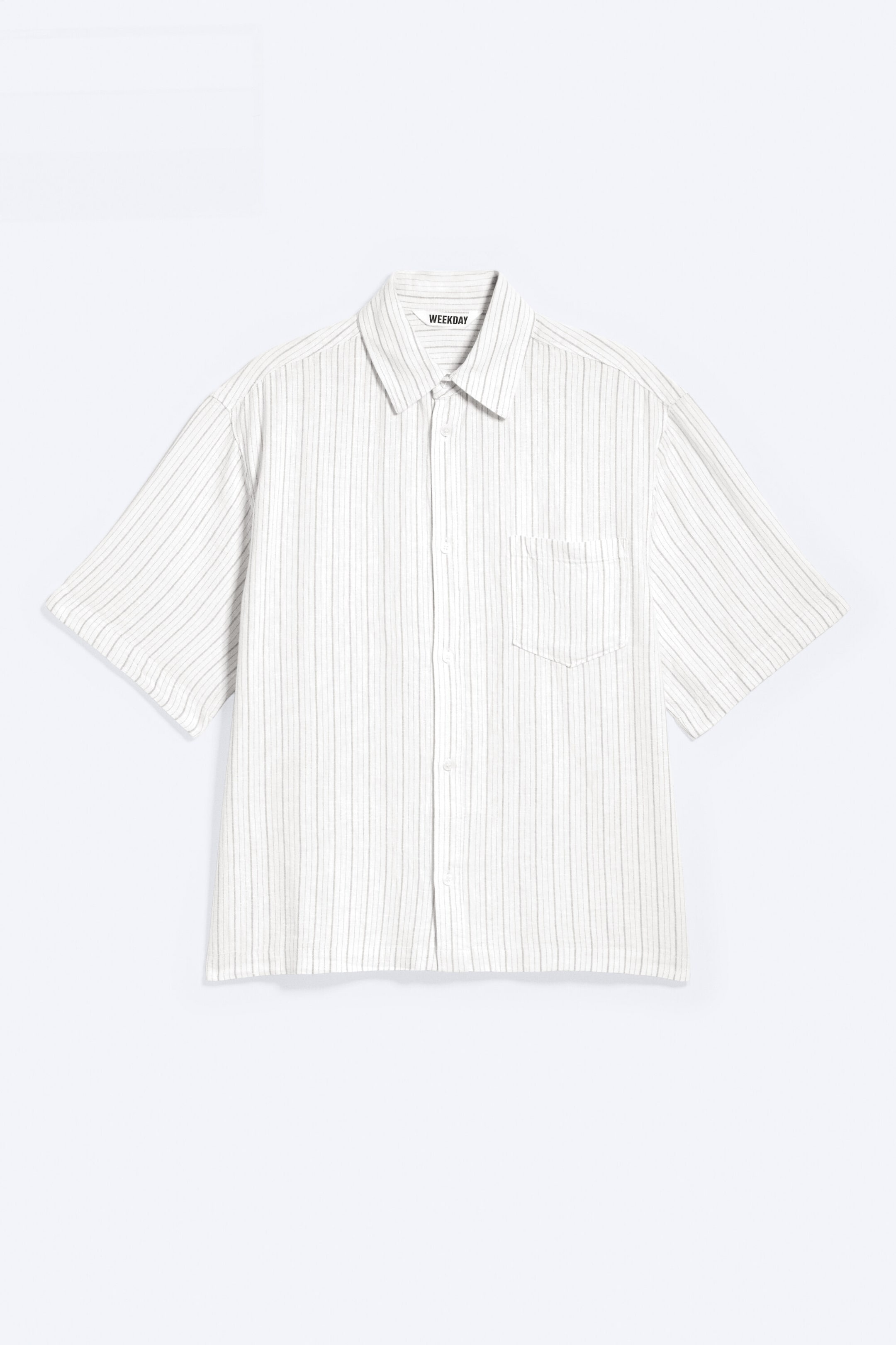 Vit/Grå-randig - Ledig kortärmad skjorta i linneblanding - 3