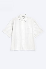 Vit/Grå-randig - Ledig kortärmad skjorta i linneblanding - 3