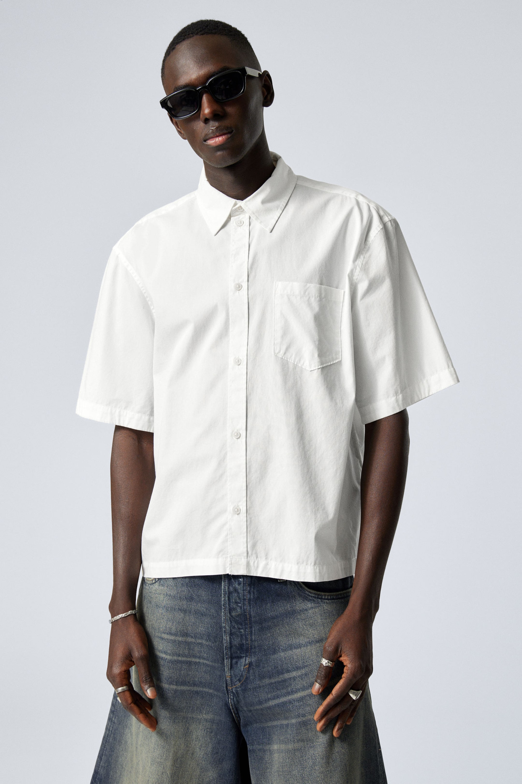 #F4F3E9 - Relaxed Fit Short-Sleeved Cotton Shirt - 1