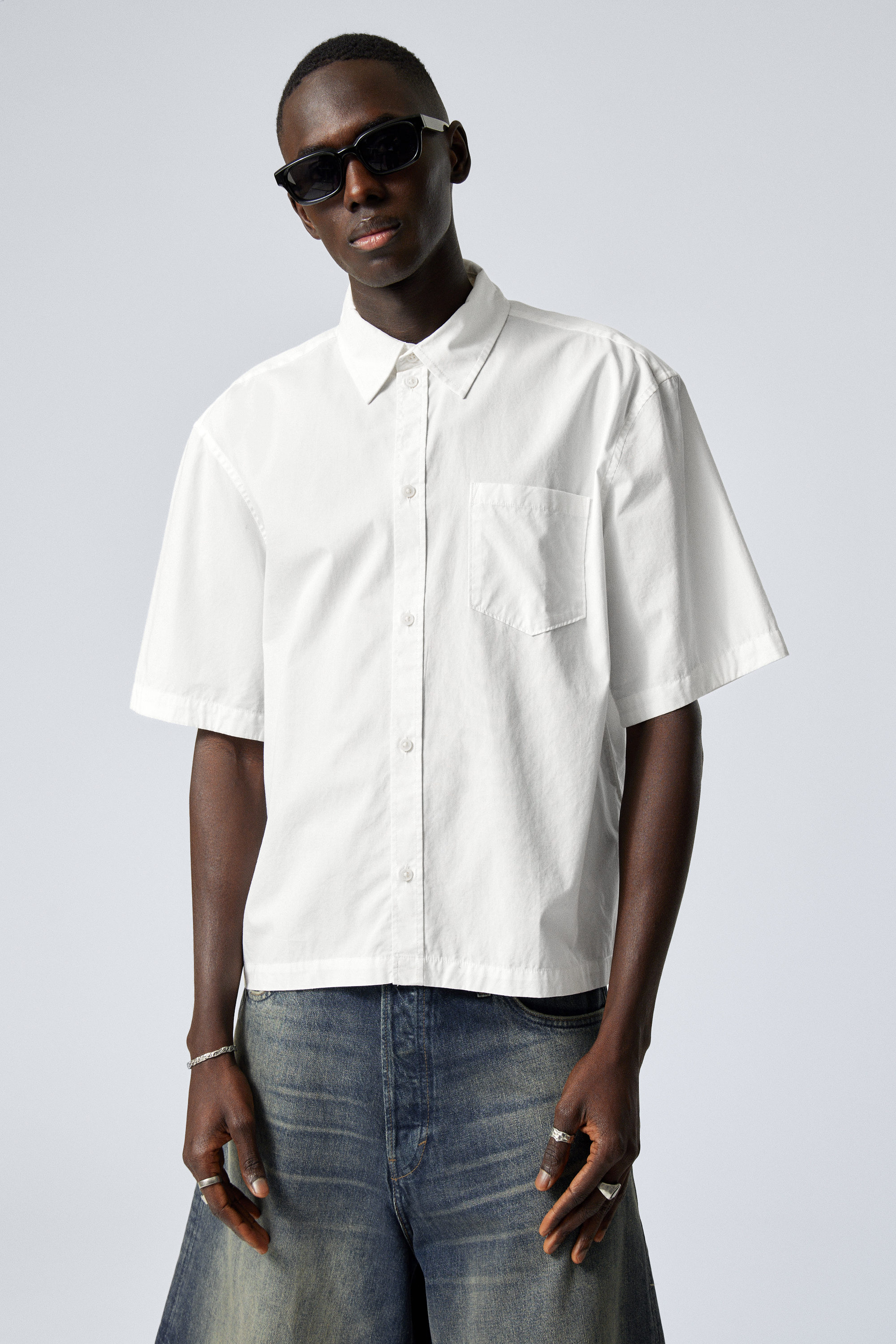 White - Relaxed Fit Short-Sleeved Cotton Shirt - 1
