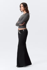 Black - Low-Rise Flared Suiting Maxi Skirt - 3