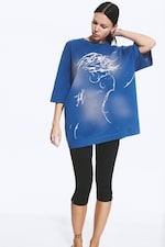 Blau - Oversized T-Shirt mit Print - 0