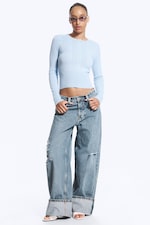 Light Blue - Slim Fit Knitted Sweater - 1