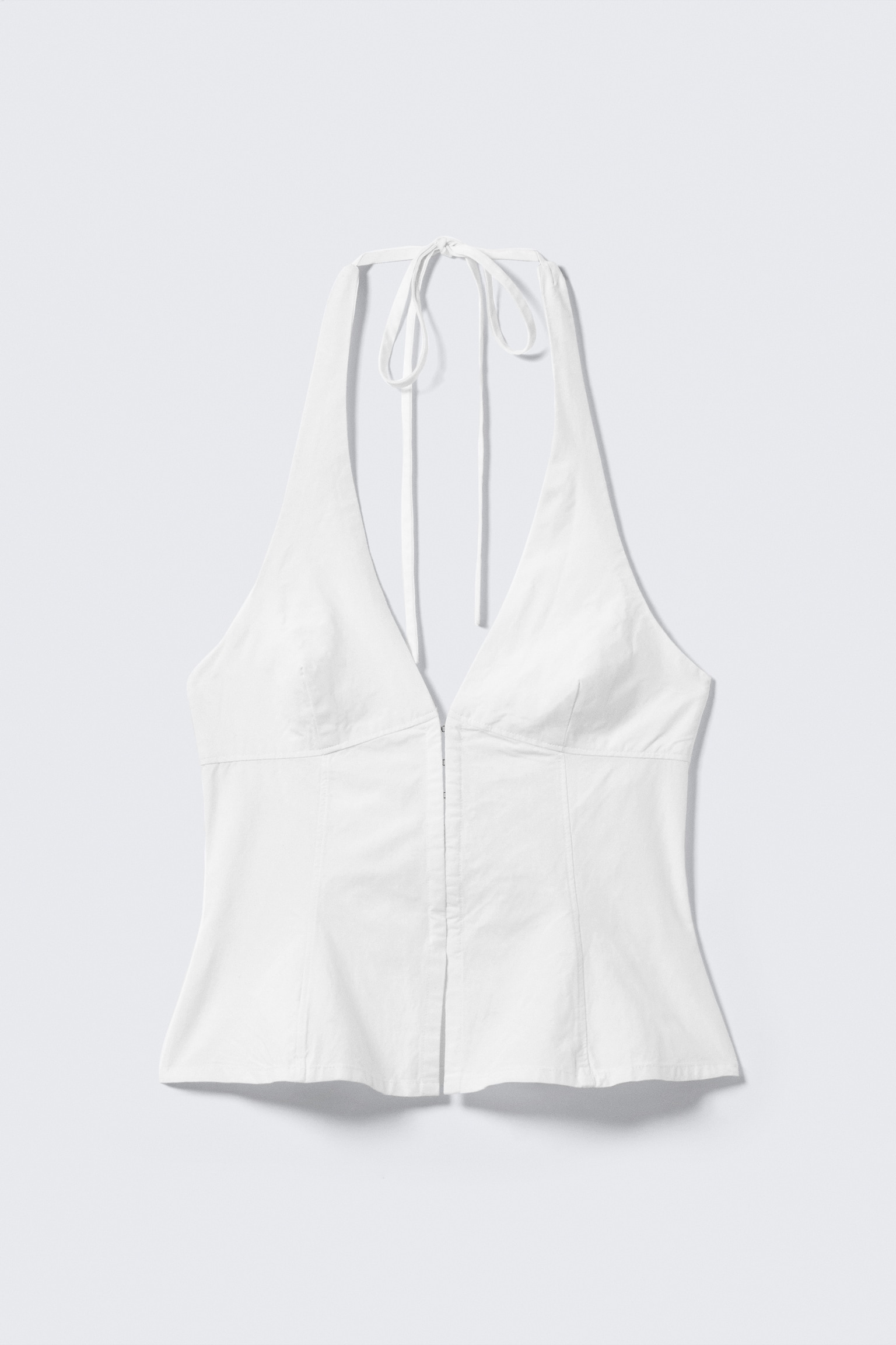 Tie-Back Hook-and-Eye Halterneck Top - White/Dark Grey - 2