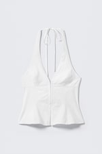 White - Tie-Back Hook-and-Eye Halterneck Top - 3