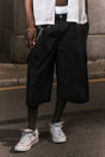 Black - Loose Utility Cotton Twill Shorts - 1