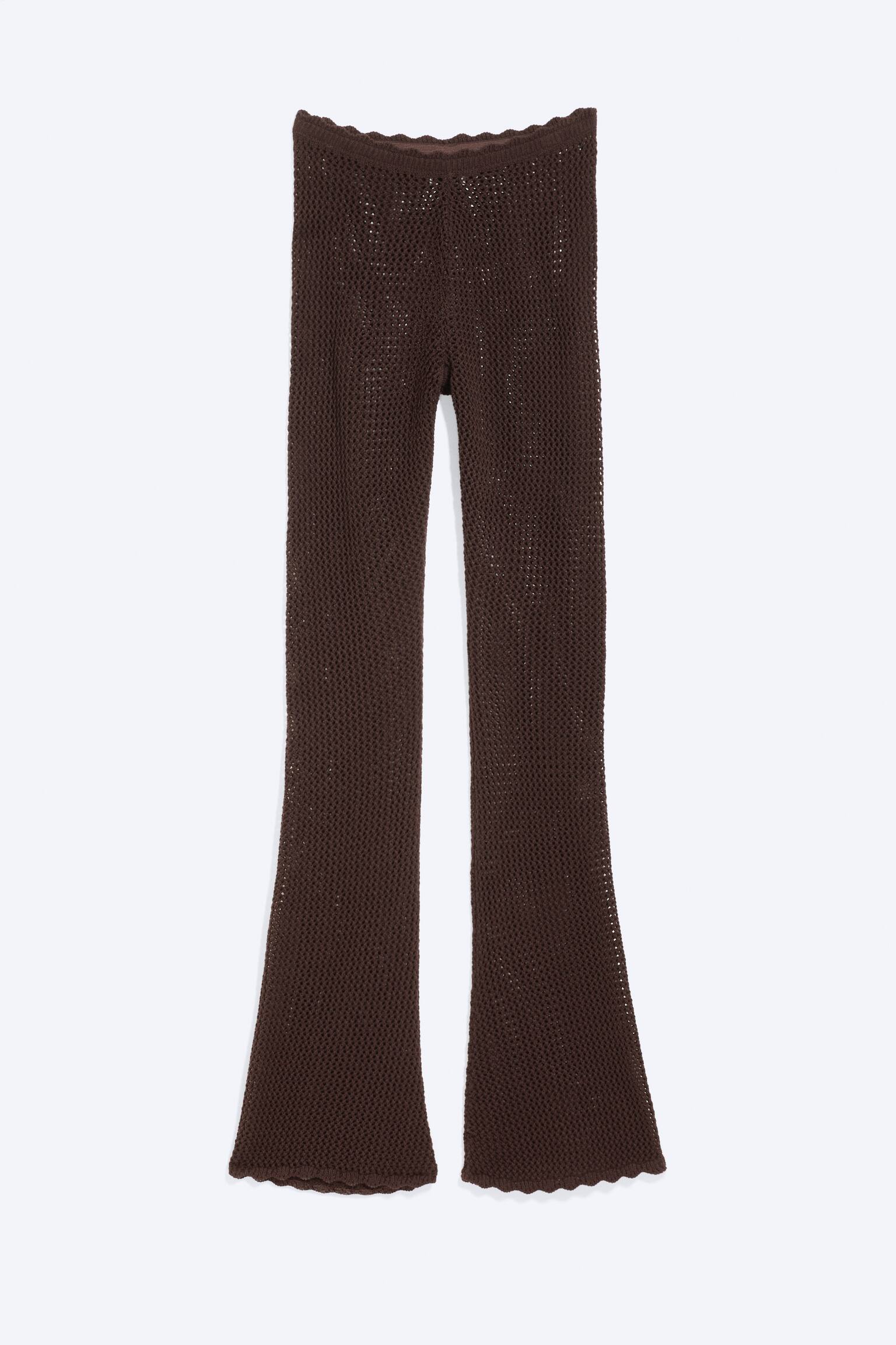 Gehaakte broek met uitlopende pijpen - Donkerbruin - 1