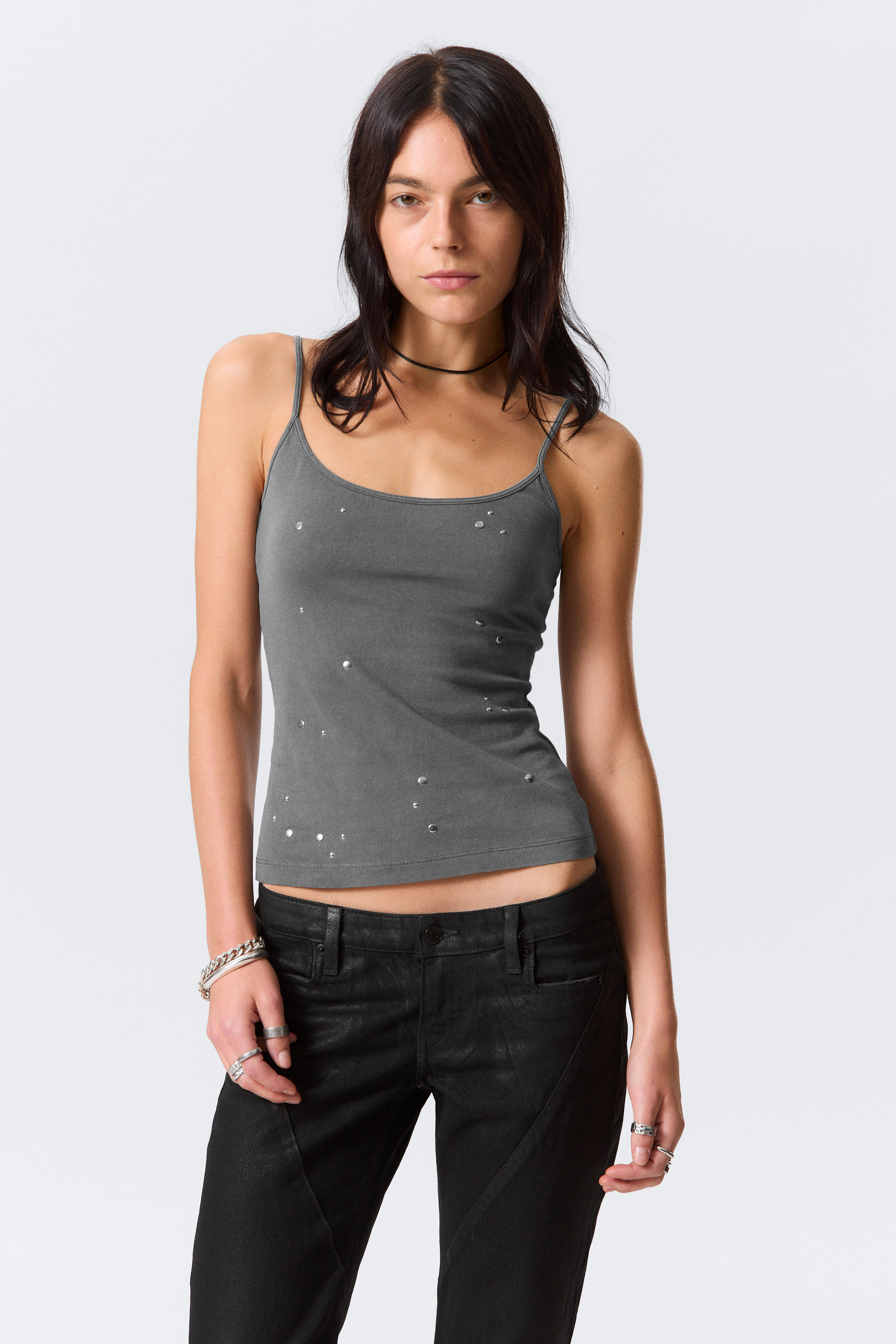 Dark Grey - Studded Cotton Singlet - 1