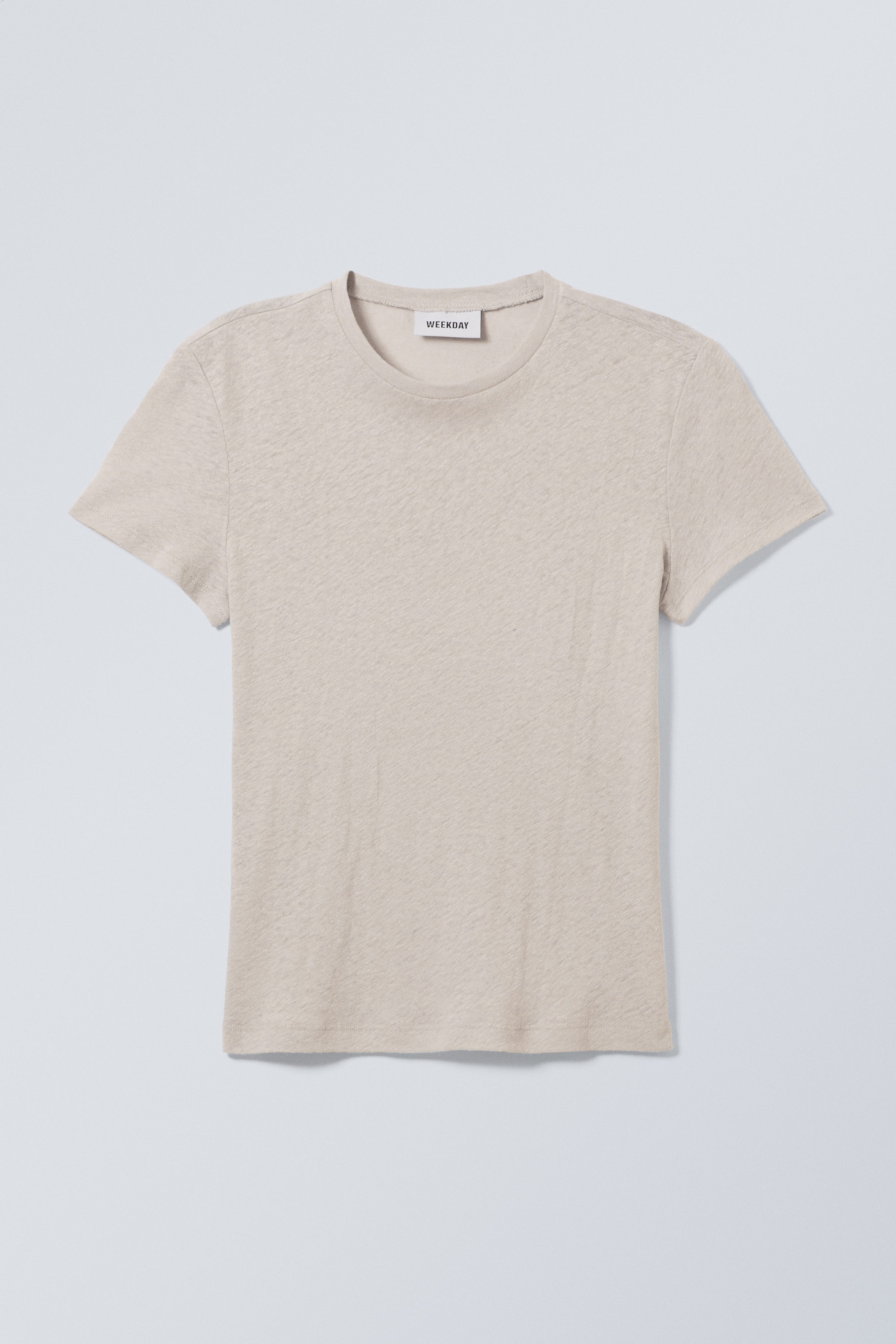 Ecru - Linen Blend Fitted T-shirt - 0