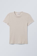 Ecru - Linen Blend Fitted T-shirt - 0
