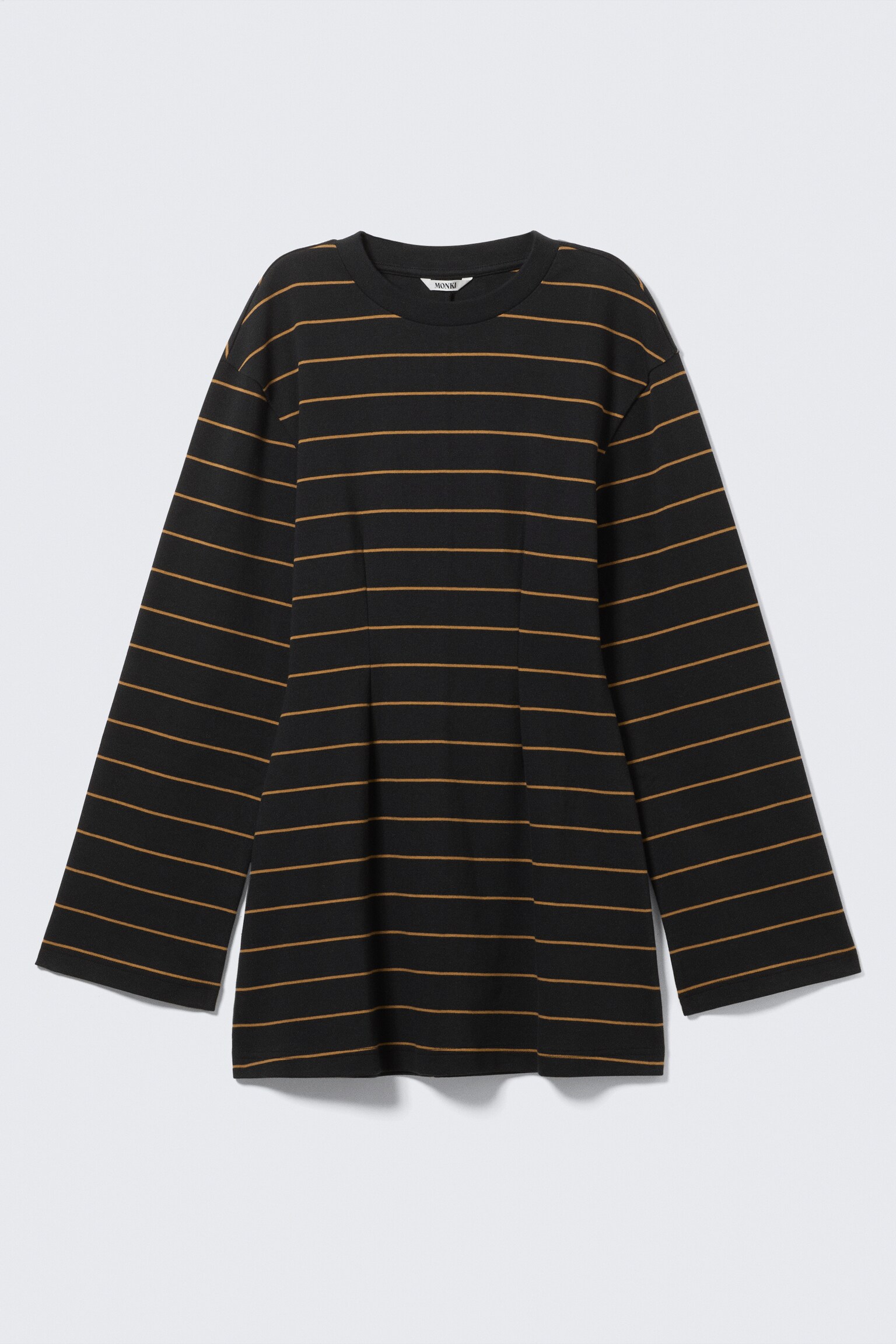 Long-Sleeved Cotton Mini Dress - Striped Black/Black/Dark Plum - 2