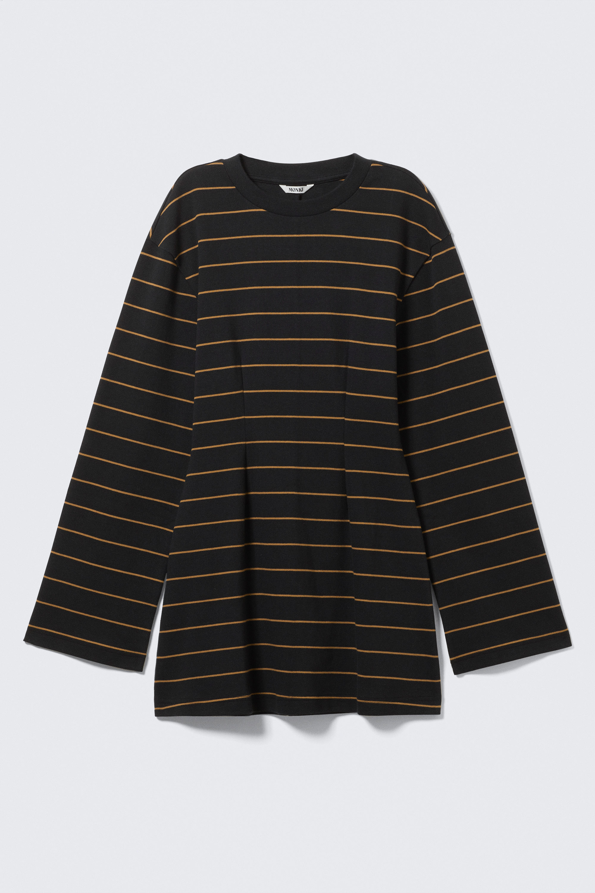 Striped Black - Long-Sleeved Cotton Mini Dress - 4