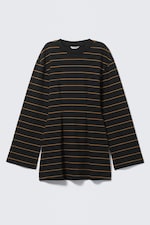 Striped Black - Long-Sleeved Cotton Mini Dress - 0