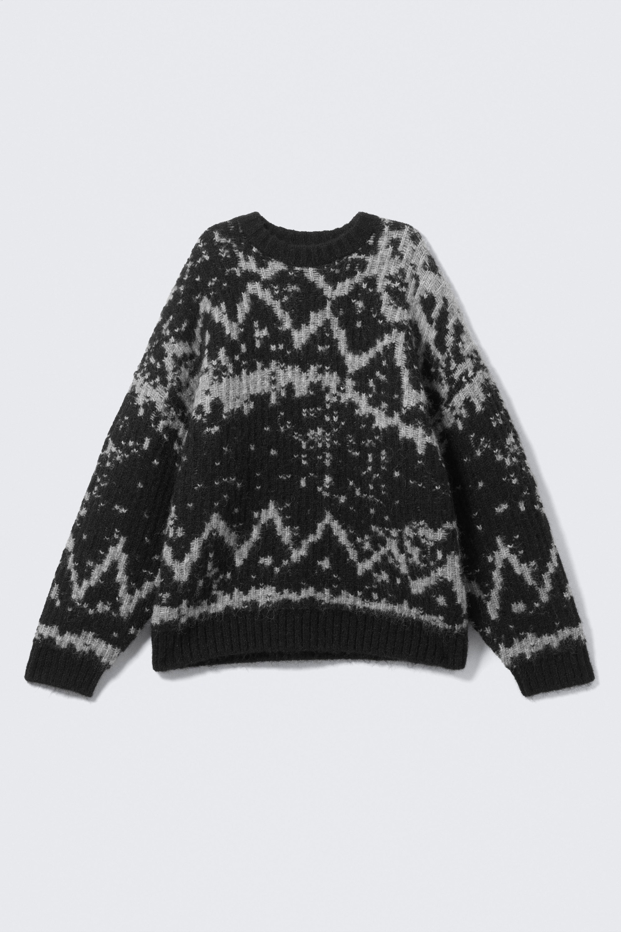 Dusty Black & Grey Haze - Oversized Fair Isle Knit Sweater - 4