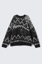 Dusty Black & Grey Haze - Oversized Fair Isle Knit Sweater - 4