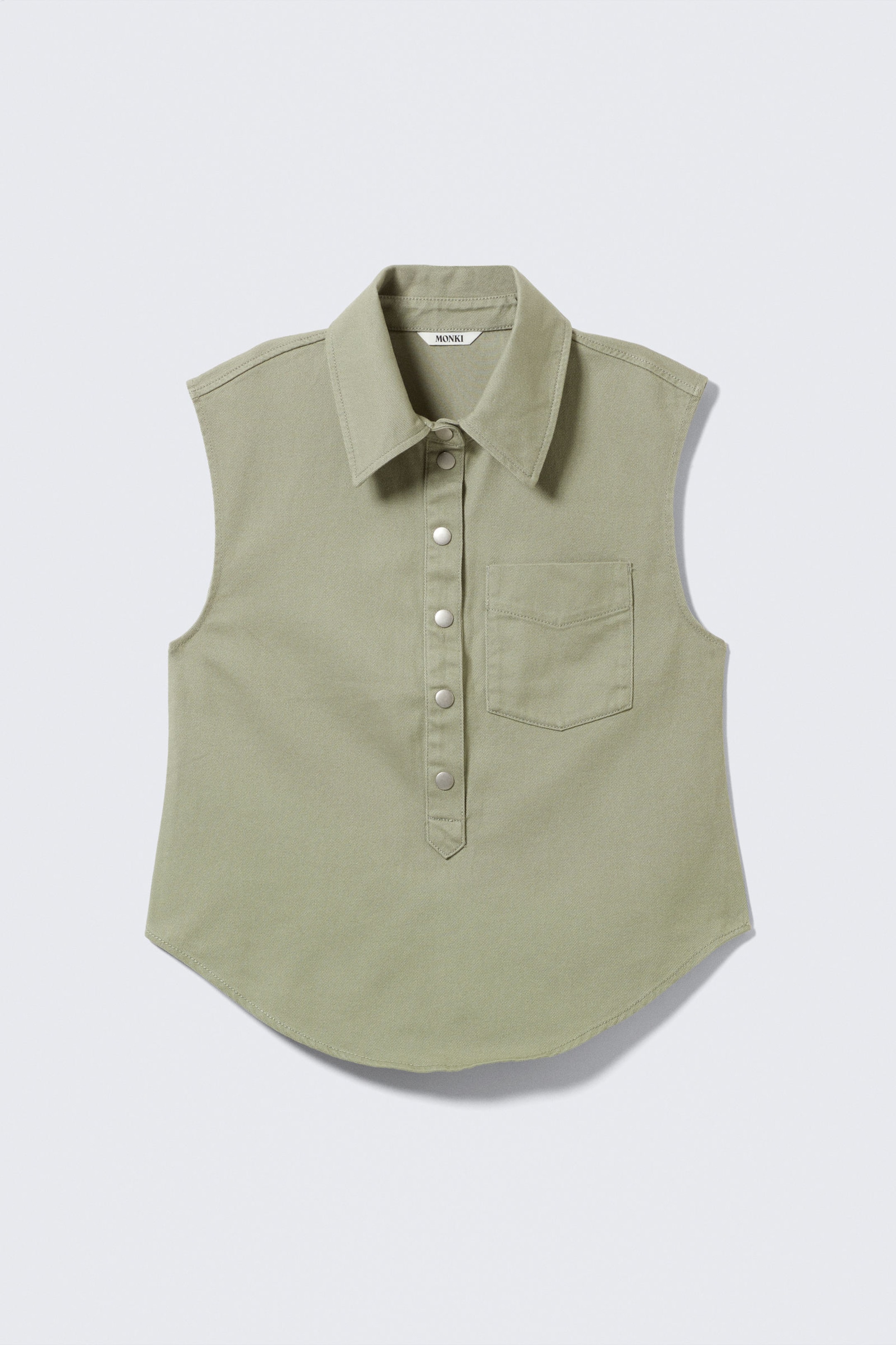 Khaki - Hemd aus Baumwolltwill mit Cap Sleeves - 3