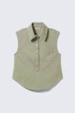 Khaki - Hemd aus Baumwolltwill mit Cap Sleeves - 3