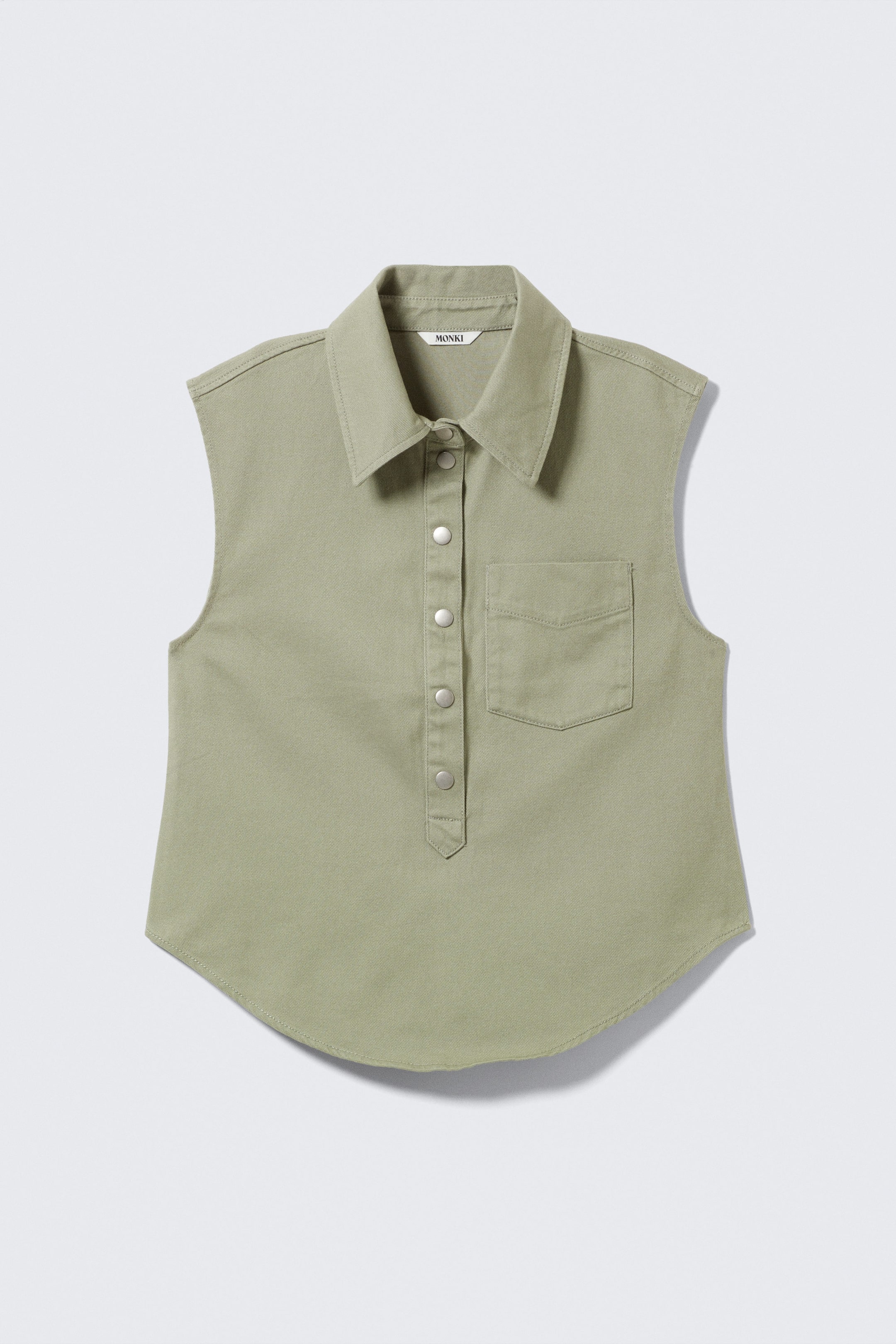Khaki Green - Cap-Sleeved Cotton Twill Shirt - 1