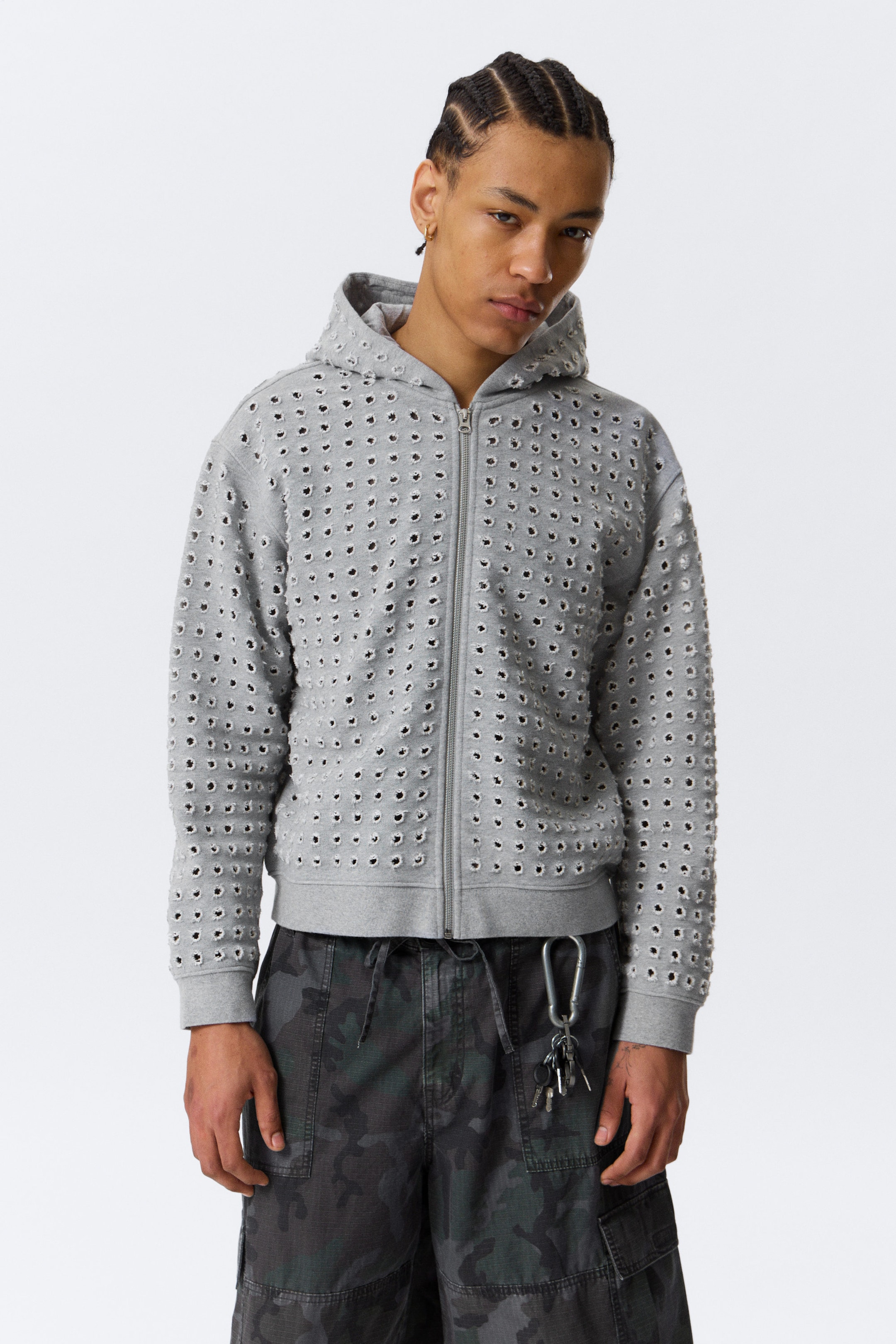 Grey Melange - Laser Cut Zip Hoodie - 1