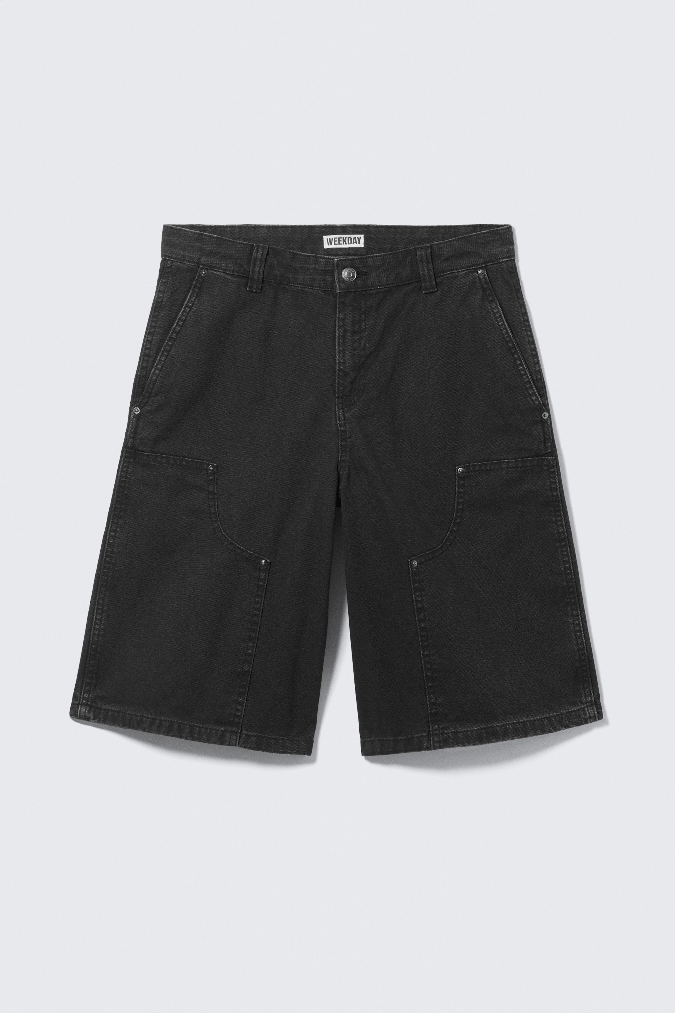 Black - Low Rise Loose Washed Carpenter Shorts - 4