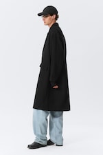 Black - Single Breasted Wool-blend Coat - 3