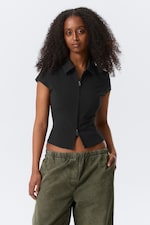 Black - Fitted Short-Sleeved Zip Top - 0