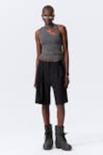 Black - Wide Pleated Tailored Shorts - 0