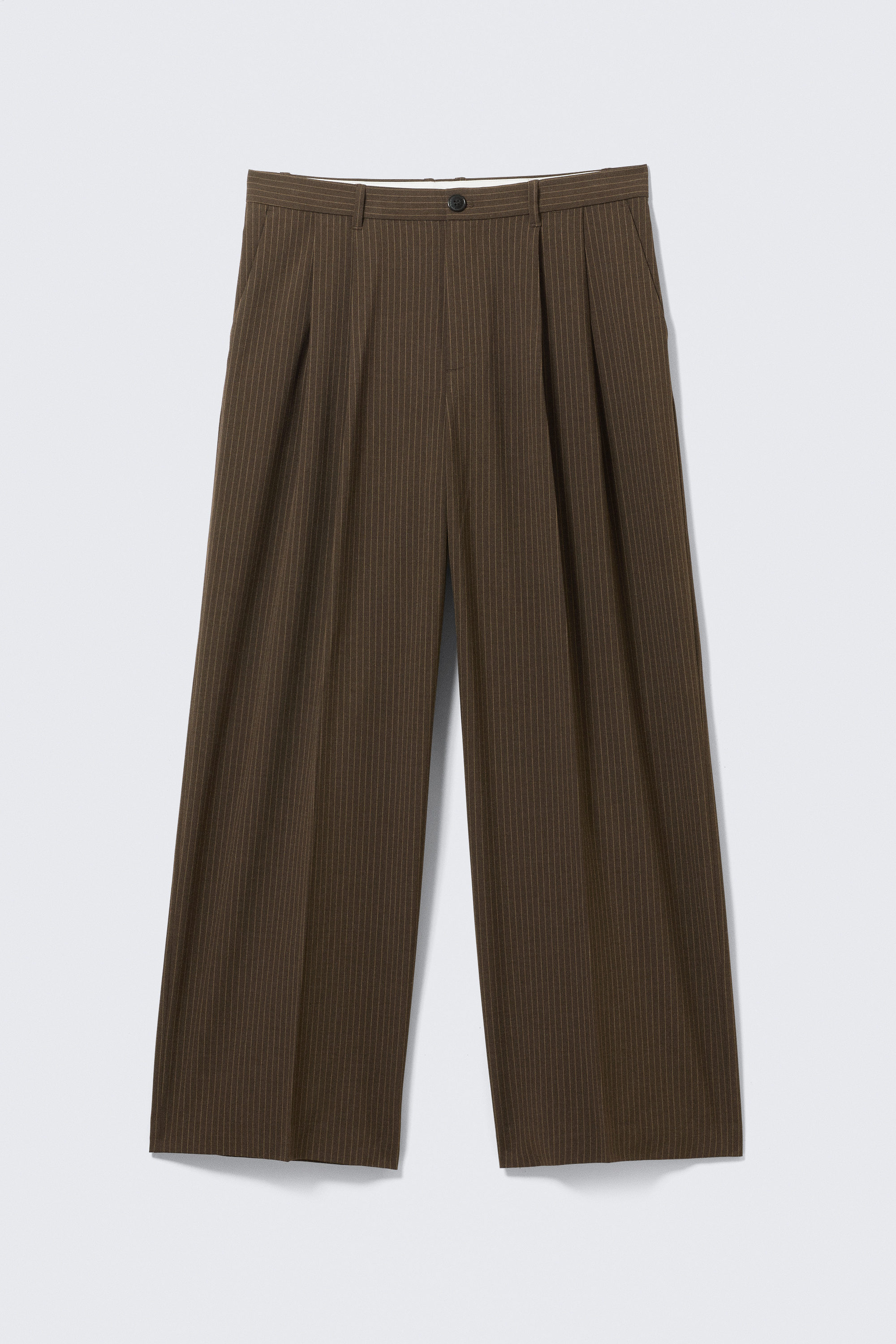 Brown Pinstripe - Nate Loose Fit Pleated Suit Trousers - 1