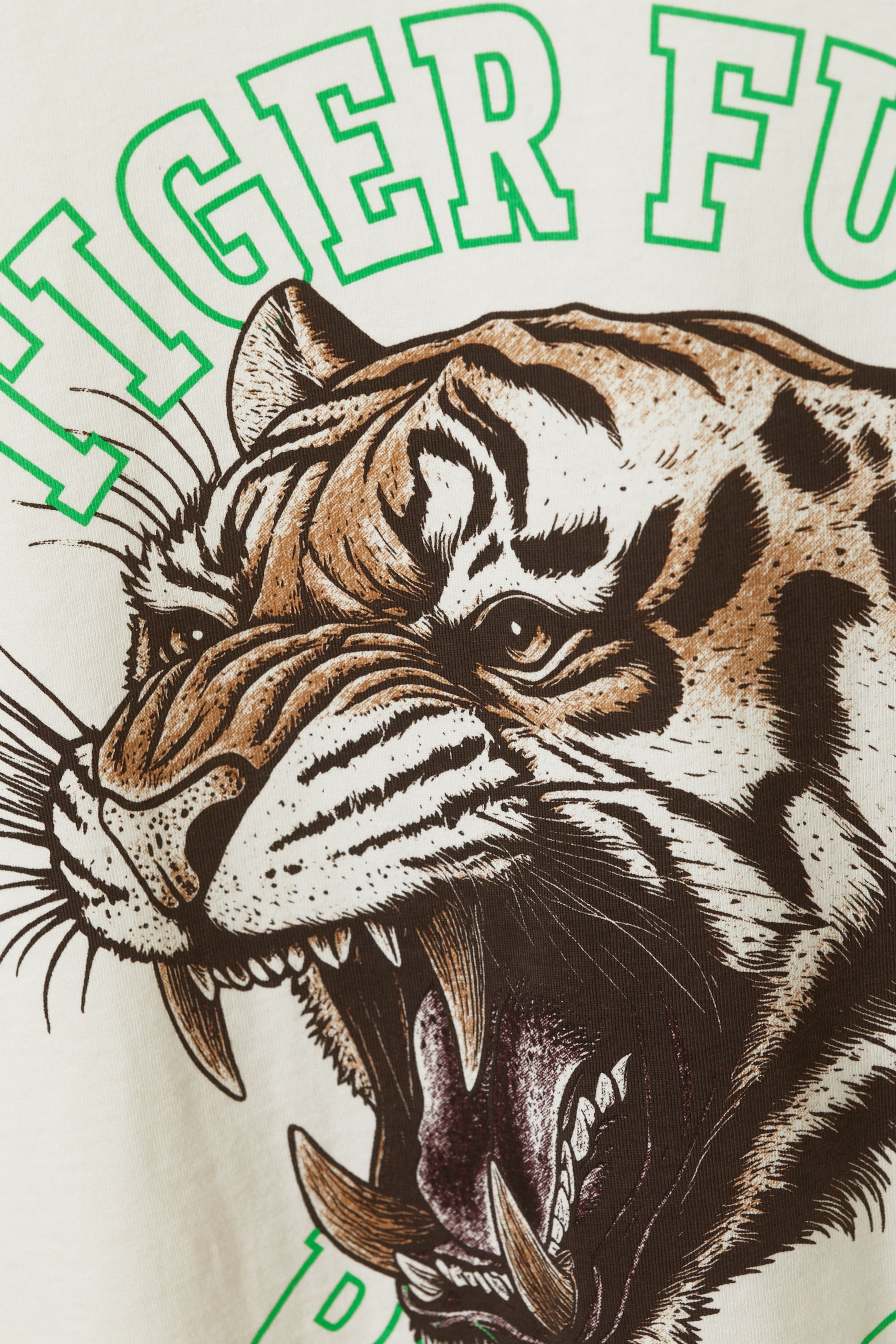White & Green - Tiger Fury - Graphic Short-Sleeved Varsity T-shirt - 5