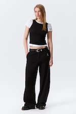 Noir - Pantalon de costume coupe ample taille basse - 0