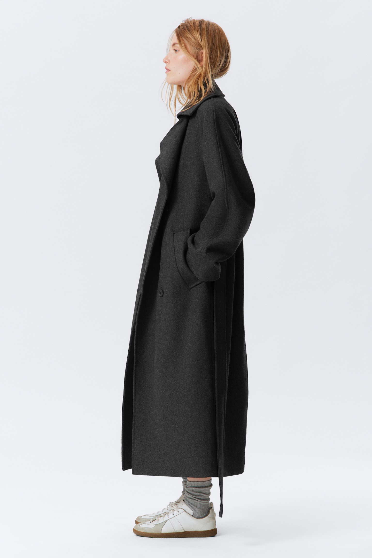 Kia Oversized Wool-Blend Double-Breasted Coat - Dark Grey Melange/Black/Light Beige - 3