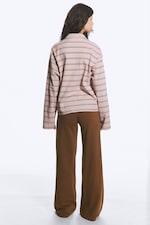 Striped Light Pink - Long-Sleeved Cotton Polo Top - 2