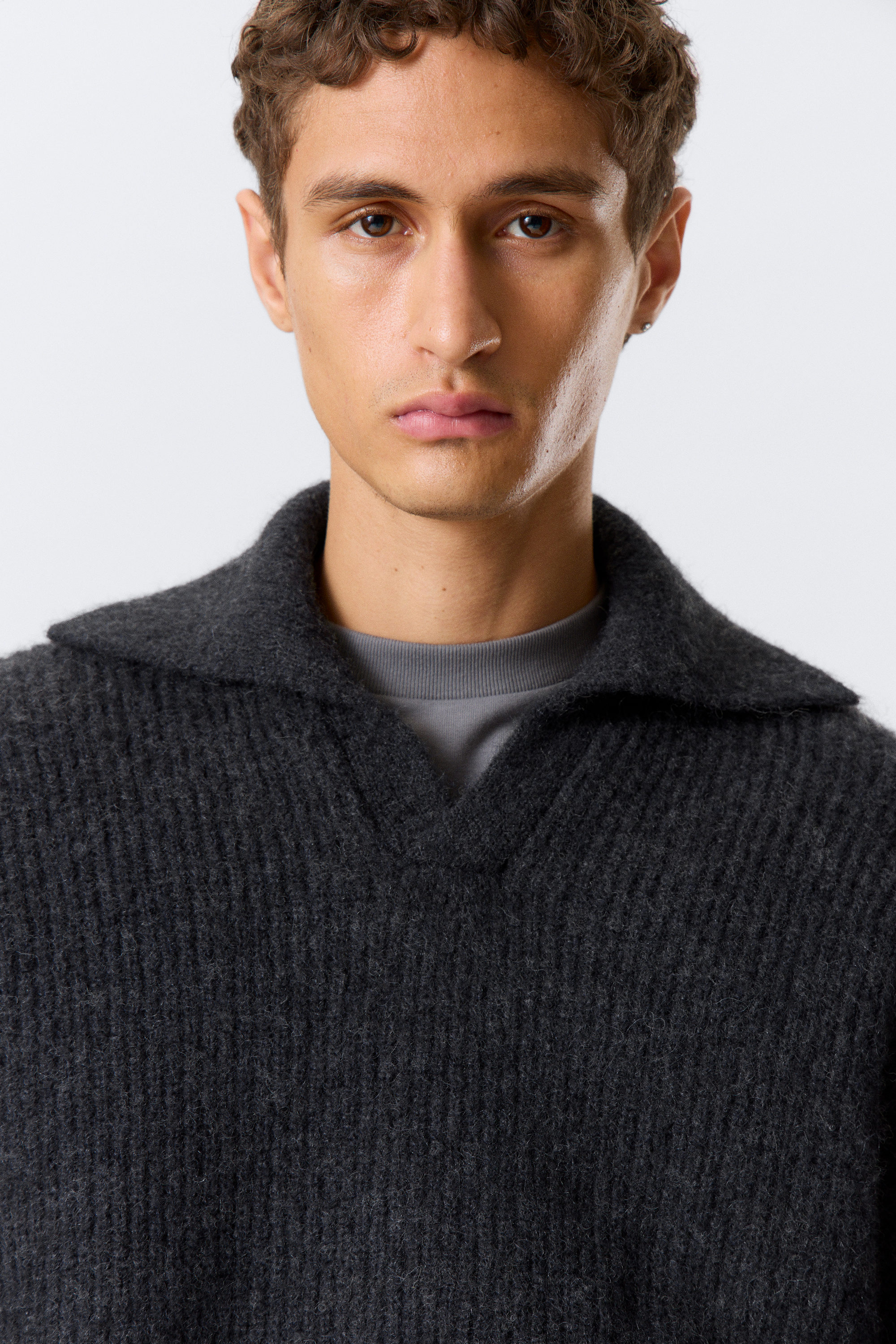 Dark Navy Blue - Knitted Wool-Blend Polo Sweater - 4