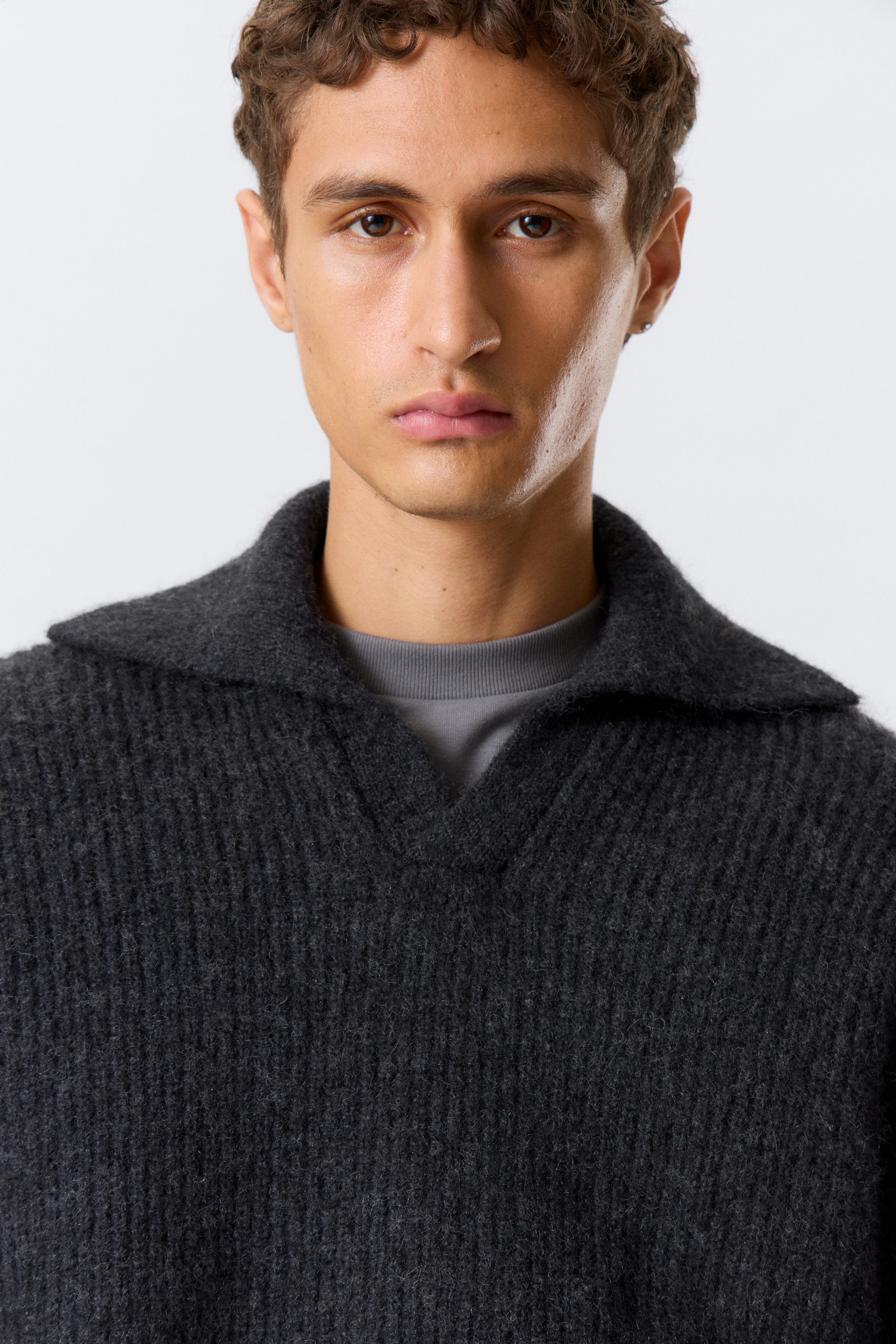 Dark Navy Blue - Knitted Wool-Blend Polo Sweater - 2