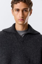 Dark Navy Blue - Knitted Wool-Blend Polo Sweater - 2