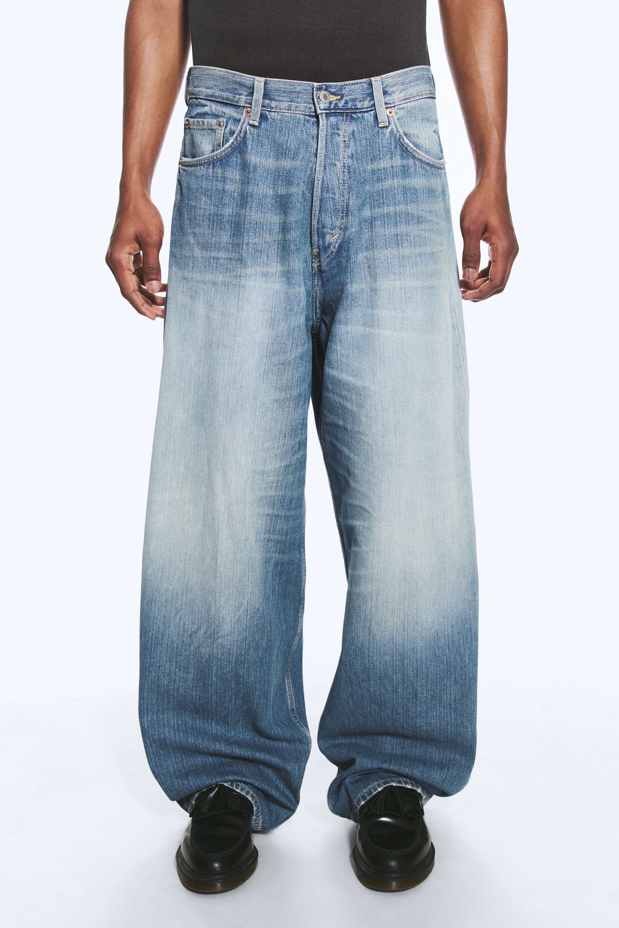 Saddle Blue - Mellanblå - Astro Mid Waist Loose Baggy Unisex Jeans - 2