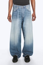 Saddle Blue - Mellanblå - Astro Mid Waist Loose Baggy Unisex Jeans - 1