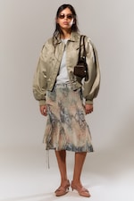 Light Khaki Green - YULIA B LOOSE NYLON BOMBER JACKET - 0