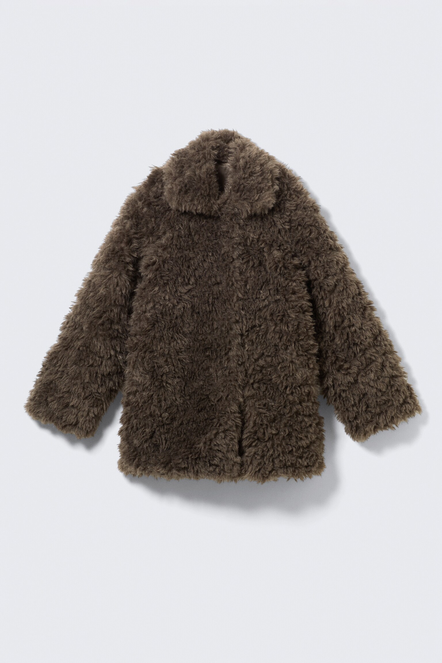 Locker geschnittene Jacke aus Kunstfell - Dunkles Graubraun meliert - 1