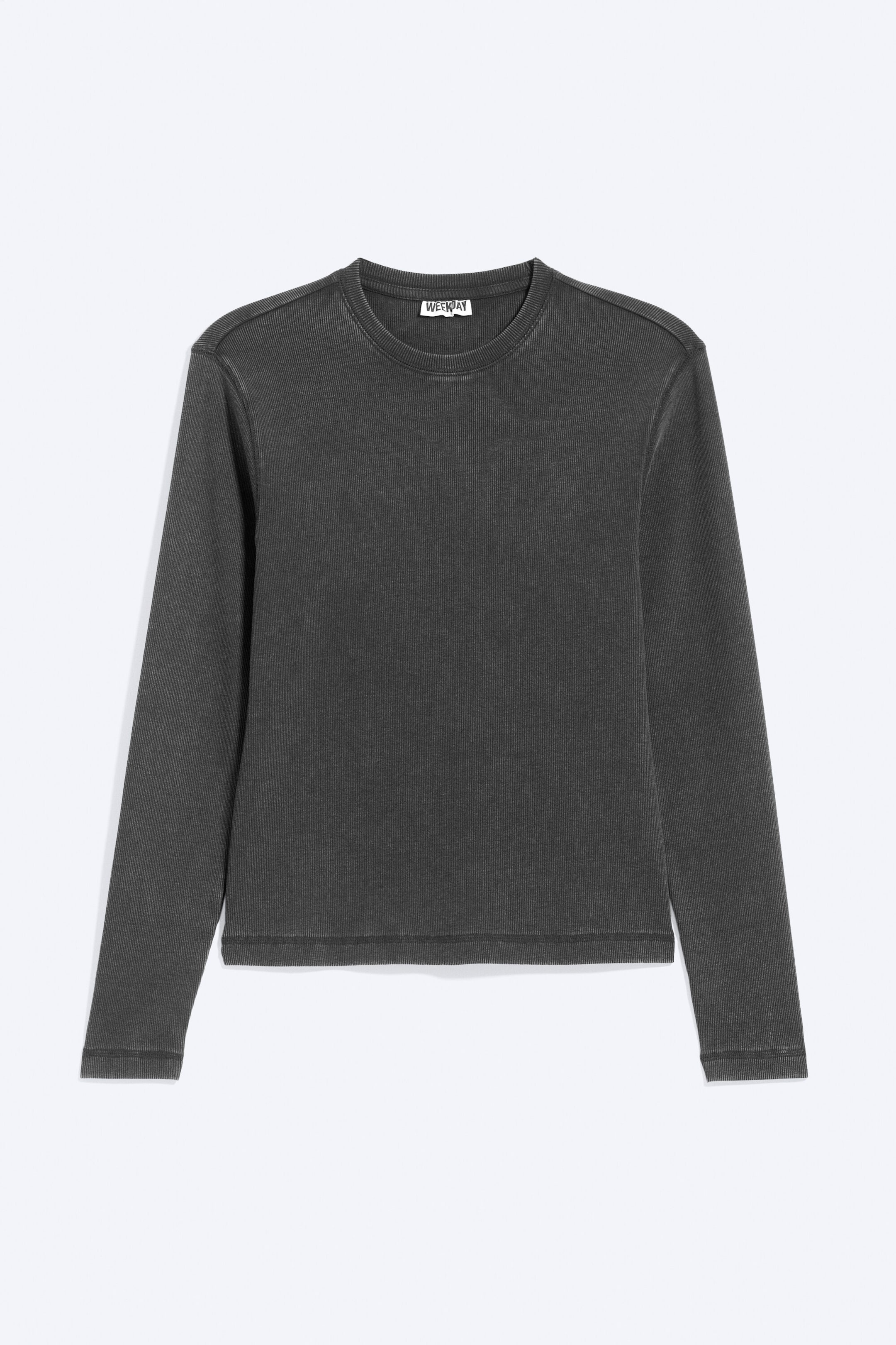 Tvättad Svart - Ribbad långärmad T-shirt - 2