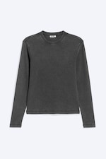Tvättad Svart - Ribbad långärmad T-shirt - 3