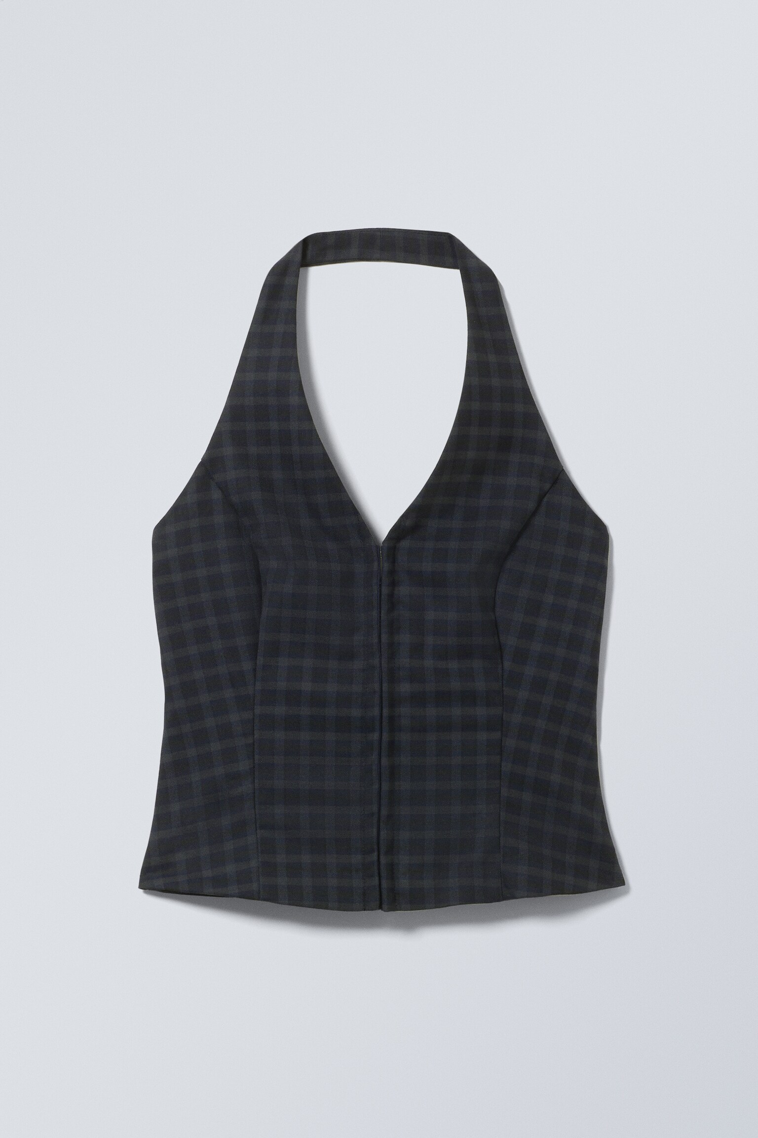 Top corto con cuello halter - Cuadros azul oscuro/Marrón oscuro/Gris oscuro/Negro