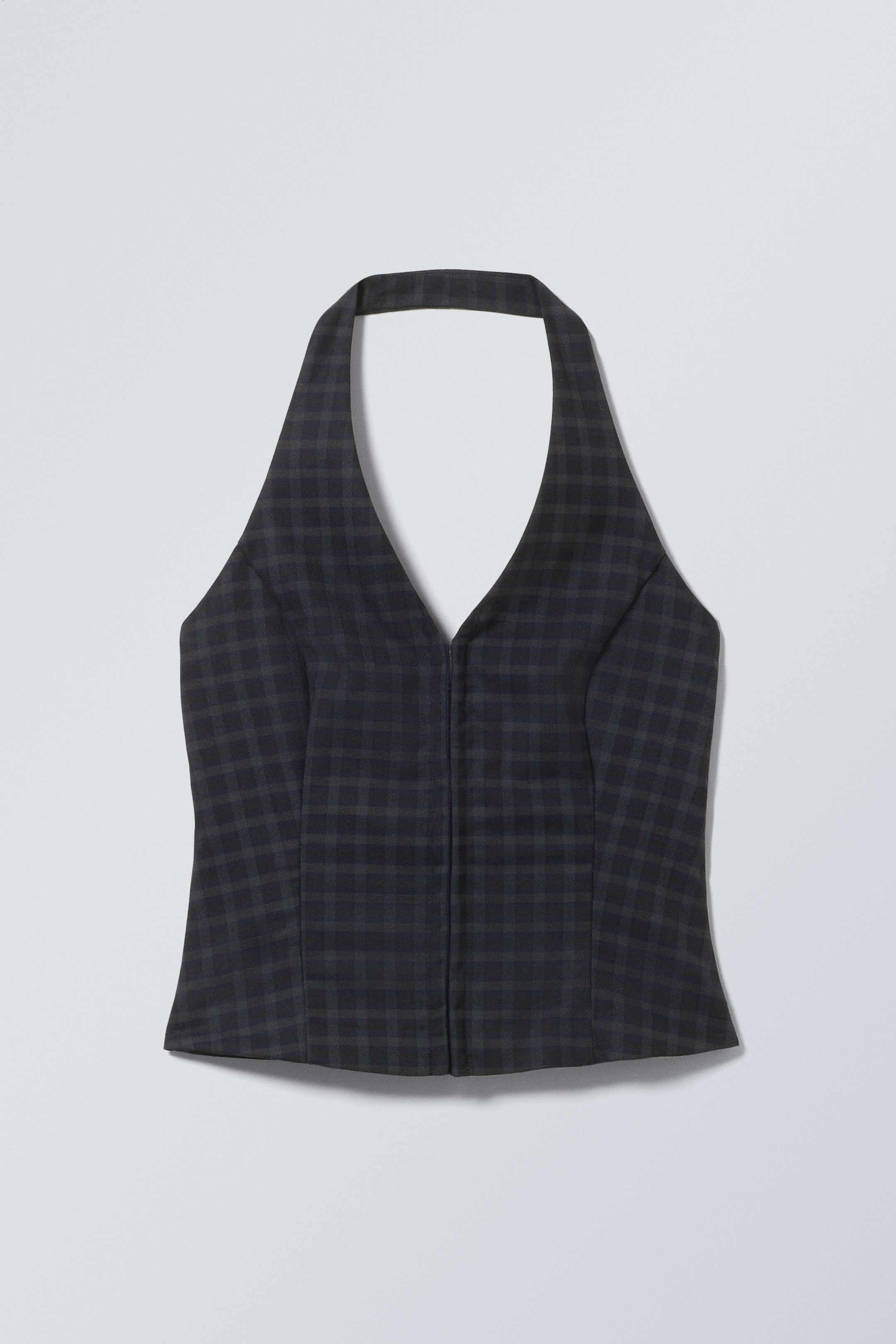Agrandir l'image: Haut dos-nu court - Carreaux bleu foncé - FEMME | H&M FR 1