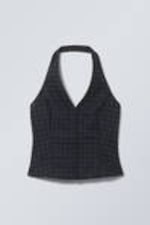 Dark Blue Check - Short Halterneck Top - 0