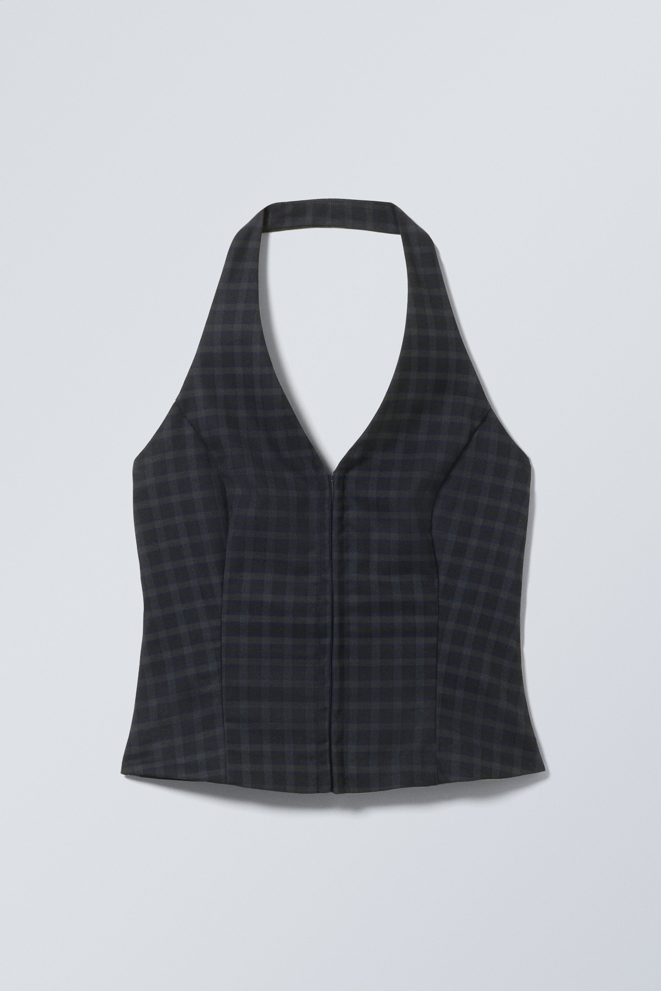 Mörkblå-rutig - Kort halterneck-topp - 0