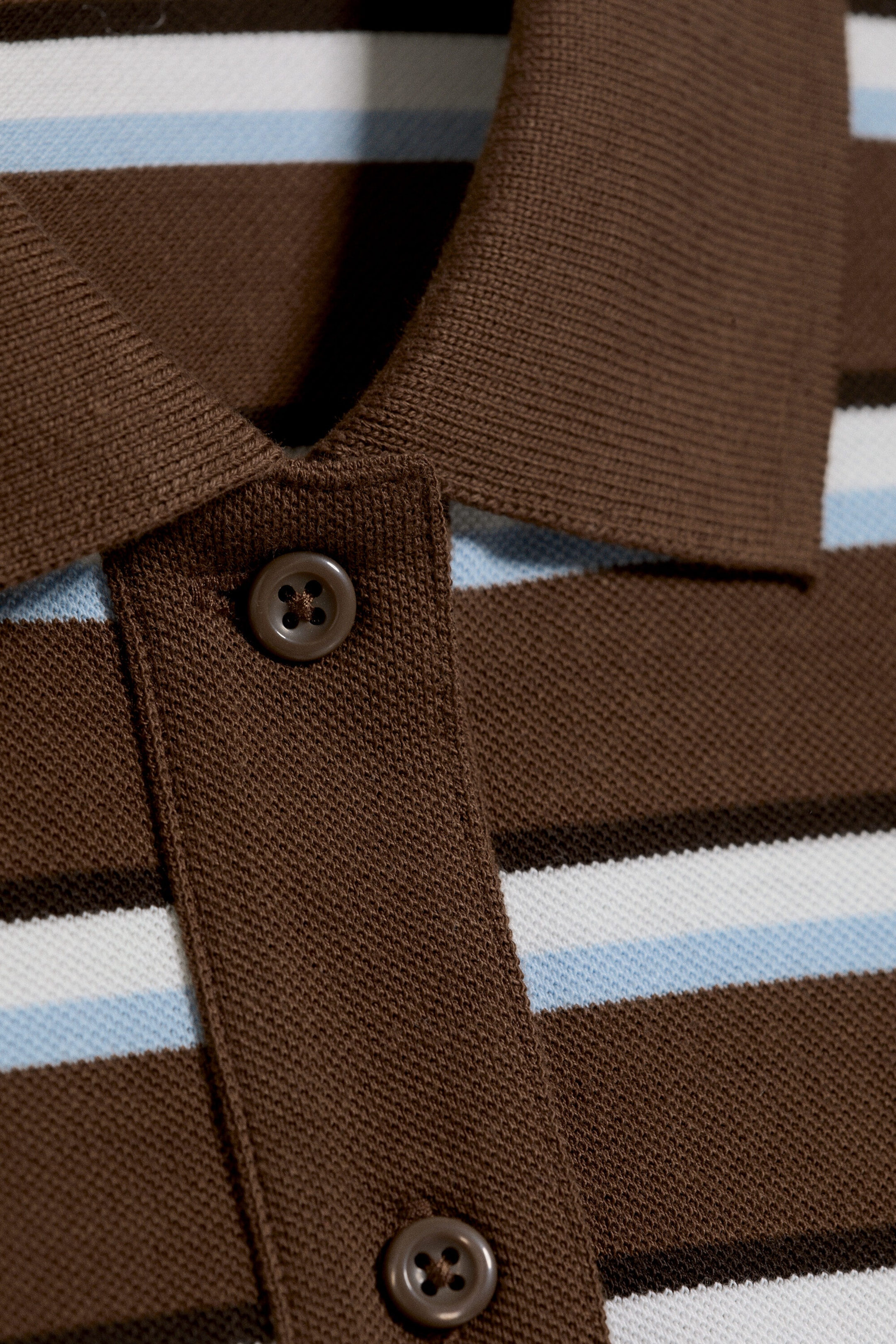 Striped Brown/Blue - Langärmliges Poloshirt aus Baumwolle - 4