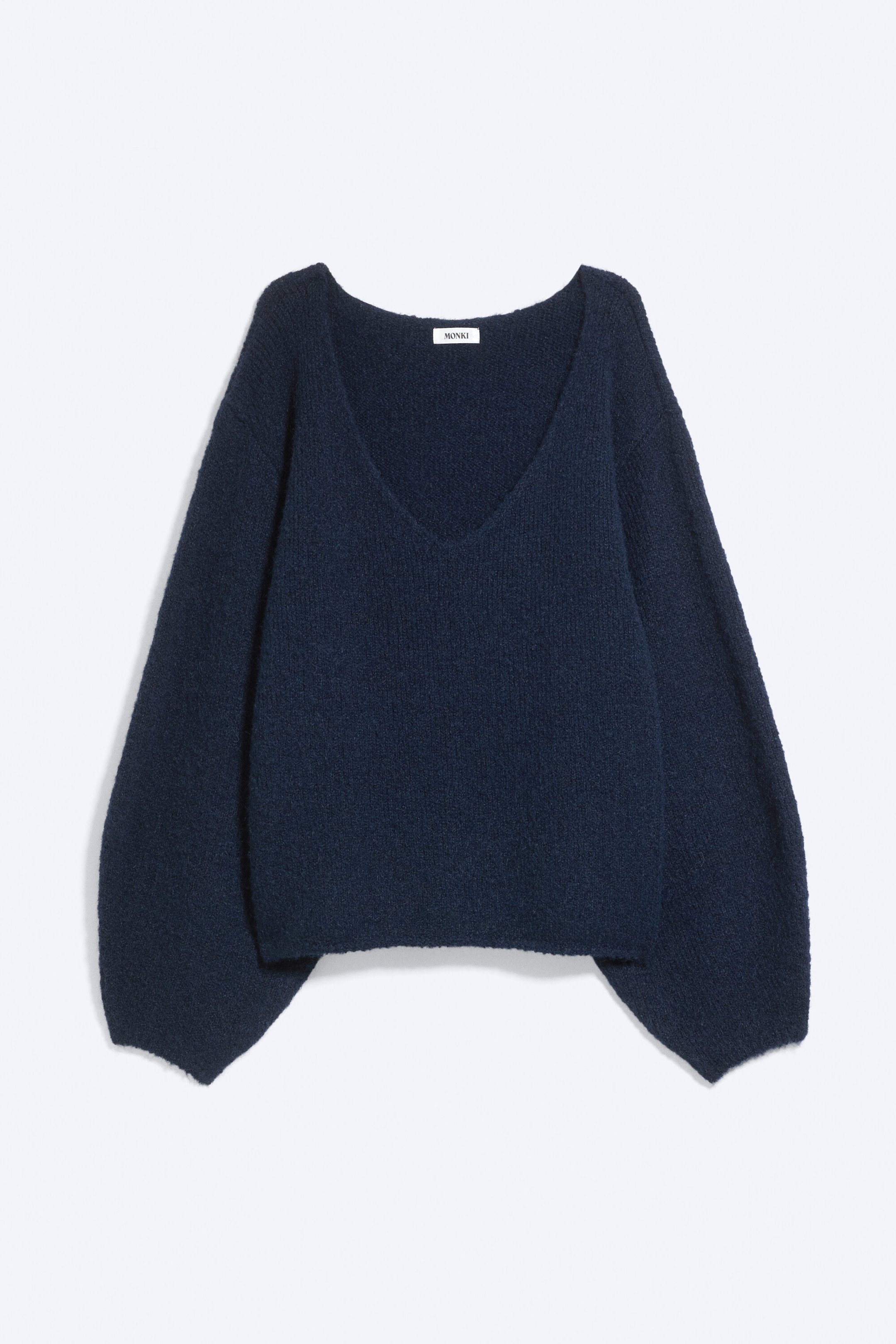 Dark Blue - Oversized Knitted V-Neck Sweater - 3