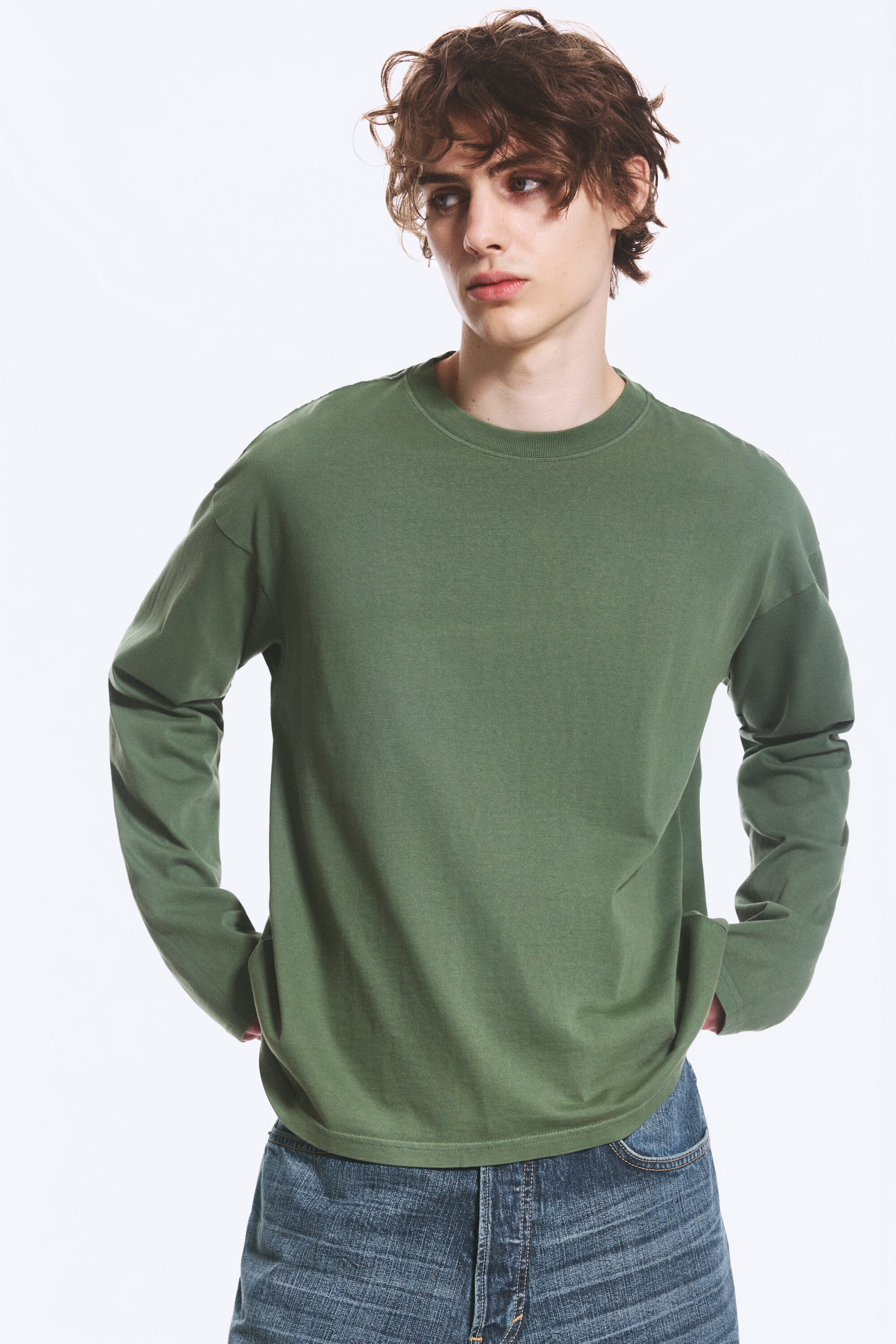 Weiß - Grüne Streifen - Boxy Longsleeve mit lockerer Passform - 1