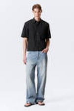 Black - Relaxed Fit Short-Sleeved Cotton Shirt - 2